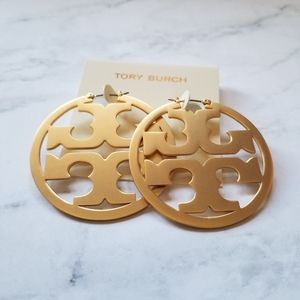 Tory Burch Miller Logo Gold Hoop Earrings